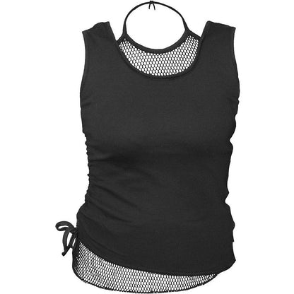 Black - Front - Spiral Direct Womens-Ladies Gothic Rock 2 in 1 Mesh Tie Neck Top