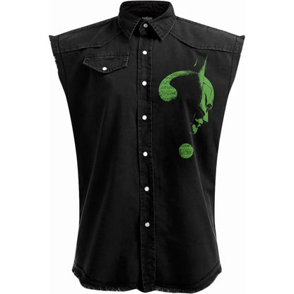 Black - Front - Spiral Direct Unisex Adult Riddler Batman Stone Wash Glow In The Dark Sleeveless Shirt