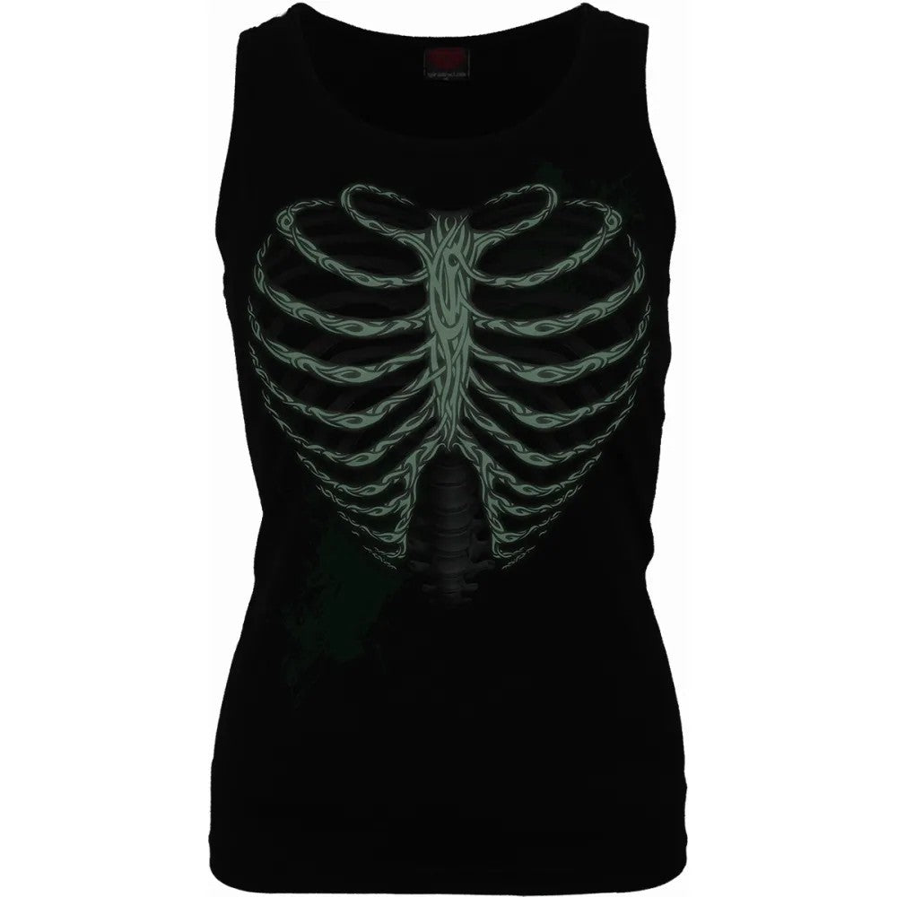 Black - Back - Spiral Direct Womens-Ladies Heart Ribs Glow In The Dark Sleeveless Top