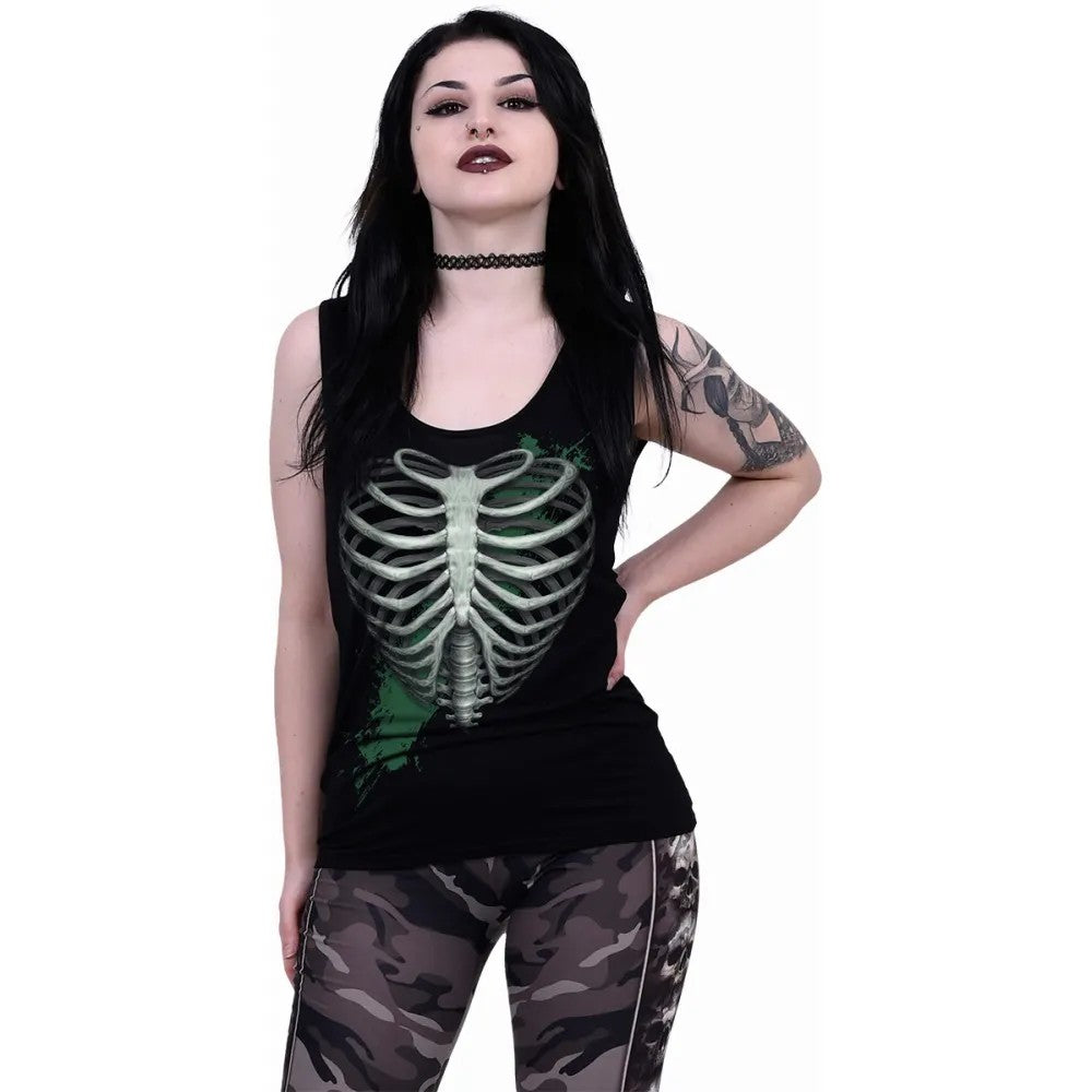 Black - Side - Spiral Direct Womens-Ladies Heart Ribs Glow In The Dark Sleeveless Top