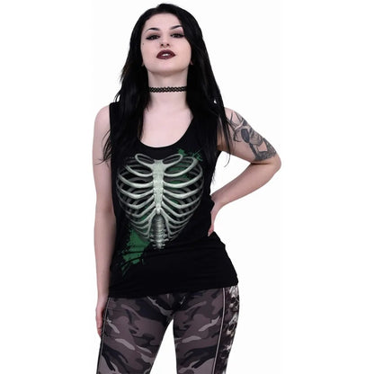 Black - Side - Spiral Direct Womens-Ladies Heart Ribs Glow In The Dark Sleeveless Top