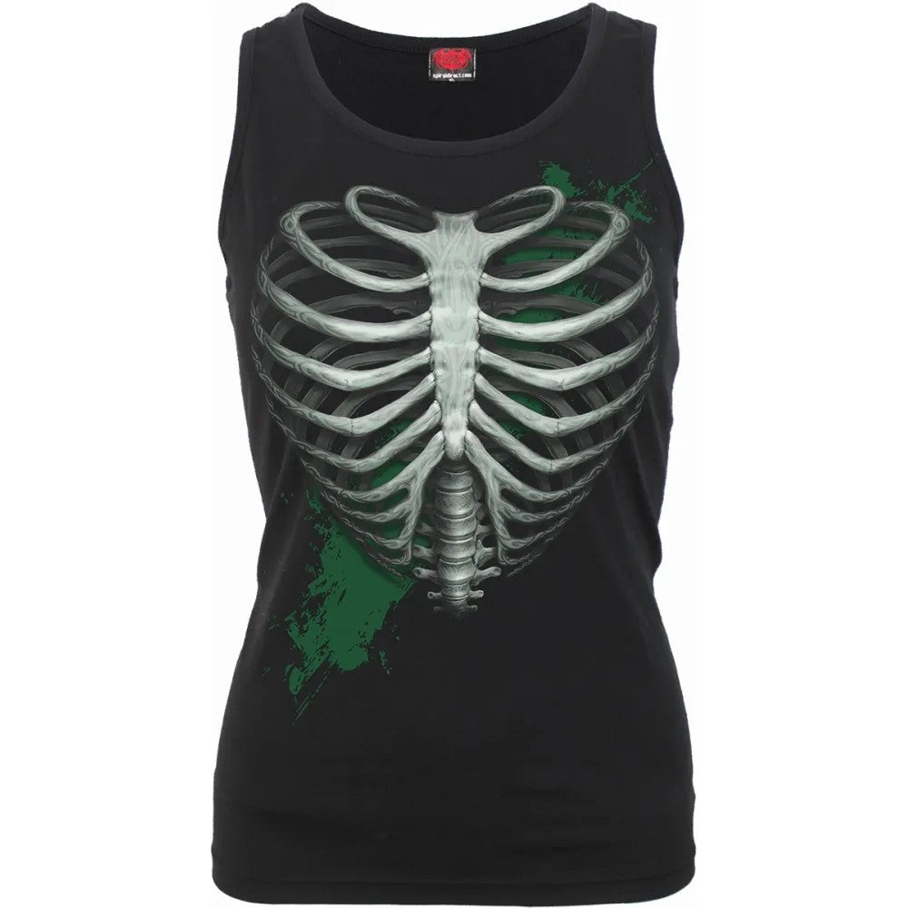 Black - Front - Spiral Direct Womens-Ladies Heart Ribs Glow In The Dark Sleeveless Top