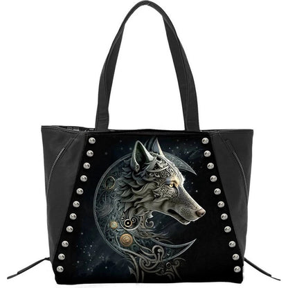 Black - Front - Spiral Direct Celtic Wolf Faux Leather Tote Bag