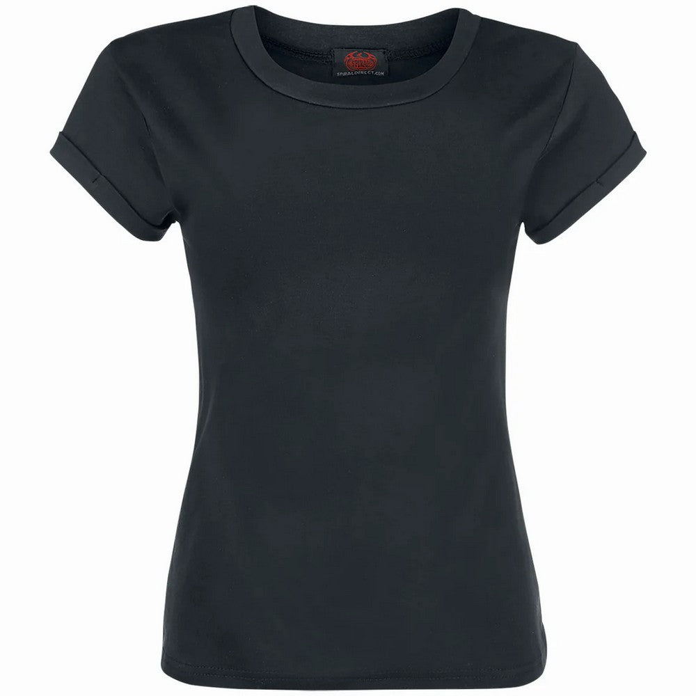 Black - Front - Spiral Direct Girls Urban Fashion Boat Neck Capped Sleeved T-Shirt