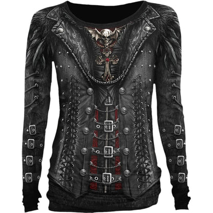 Black - Front - Spiral Direct Womens-Ladies Gothess Wrap Long-Sleeved T-Shirt