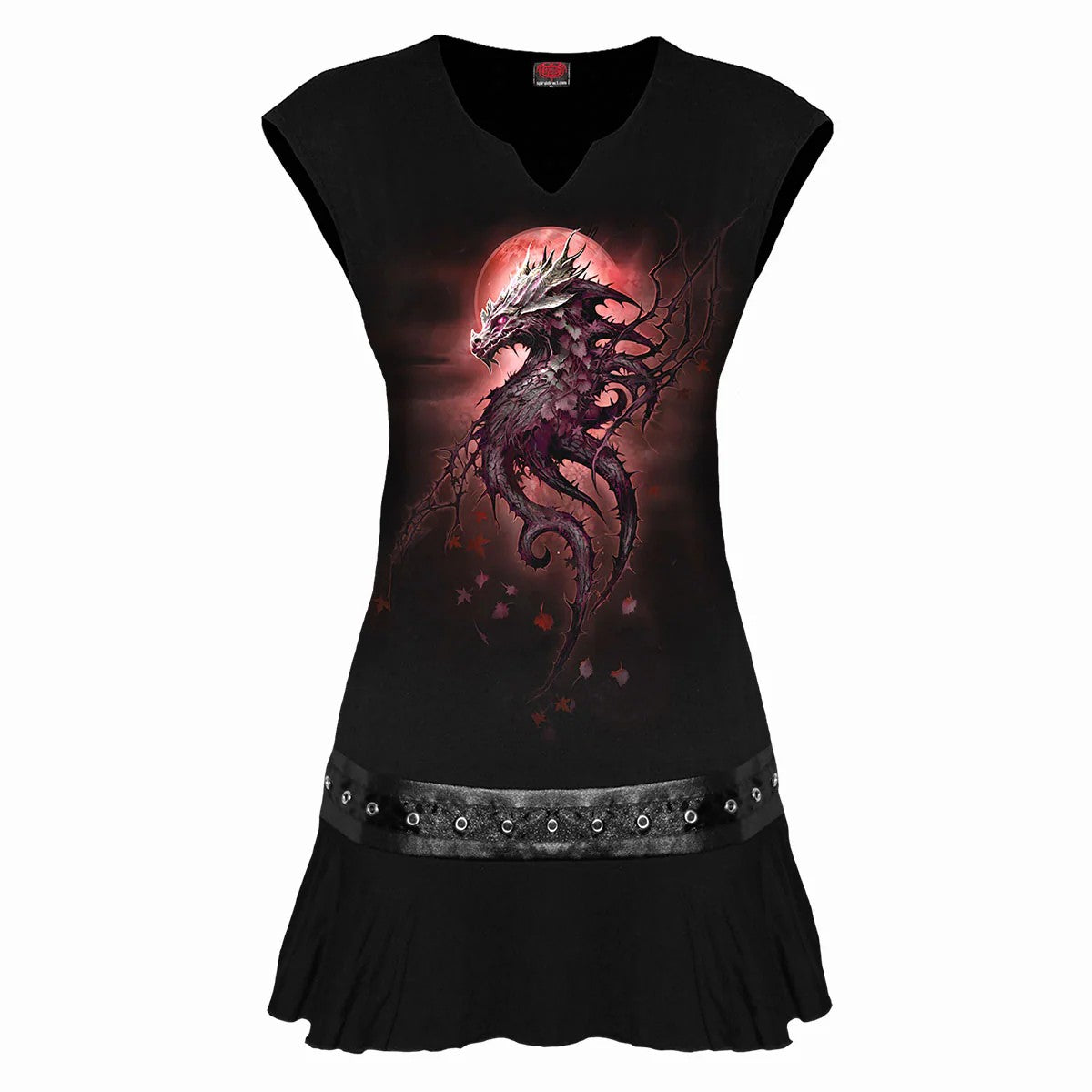 Black - Front - Spiral Direct Womens-Ladies Oak Dragon Stud Waist Mini Dress