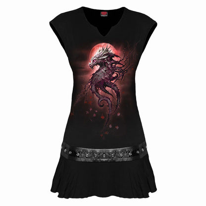 Black - Front - Spiral Direct Womens-Ladies Oak Dragon Stud Waist Mini Dress