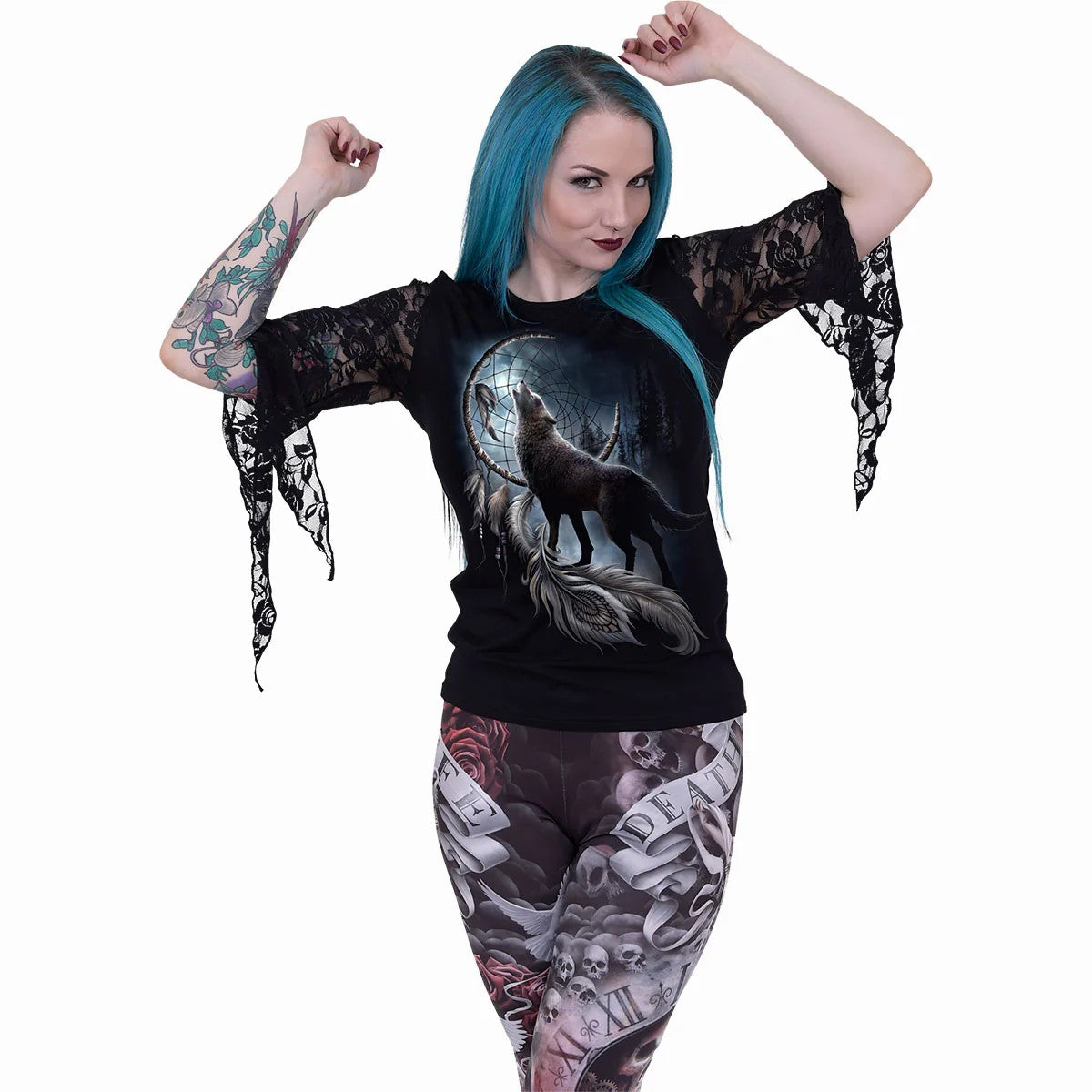 Black - Back - Spiral Direct Womens-Ladies From Darkness Lace Top