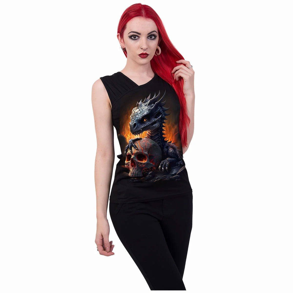 Black - Back - Spiral Direct Womens-Ladies Hatchling Gathered Shoulder Sleeveless Top