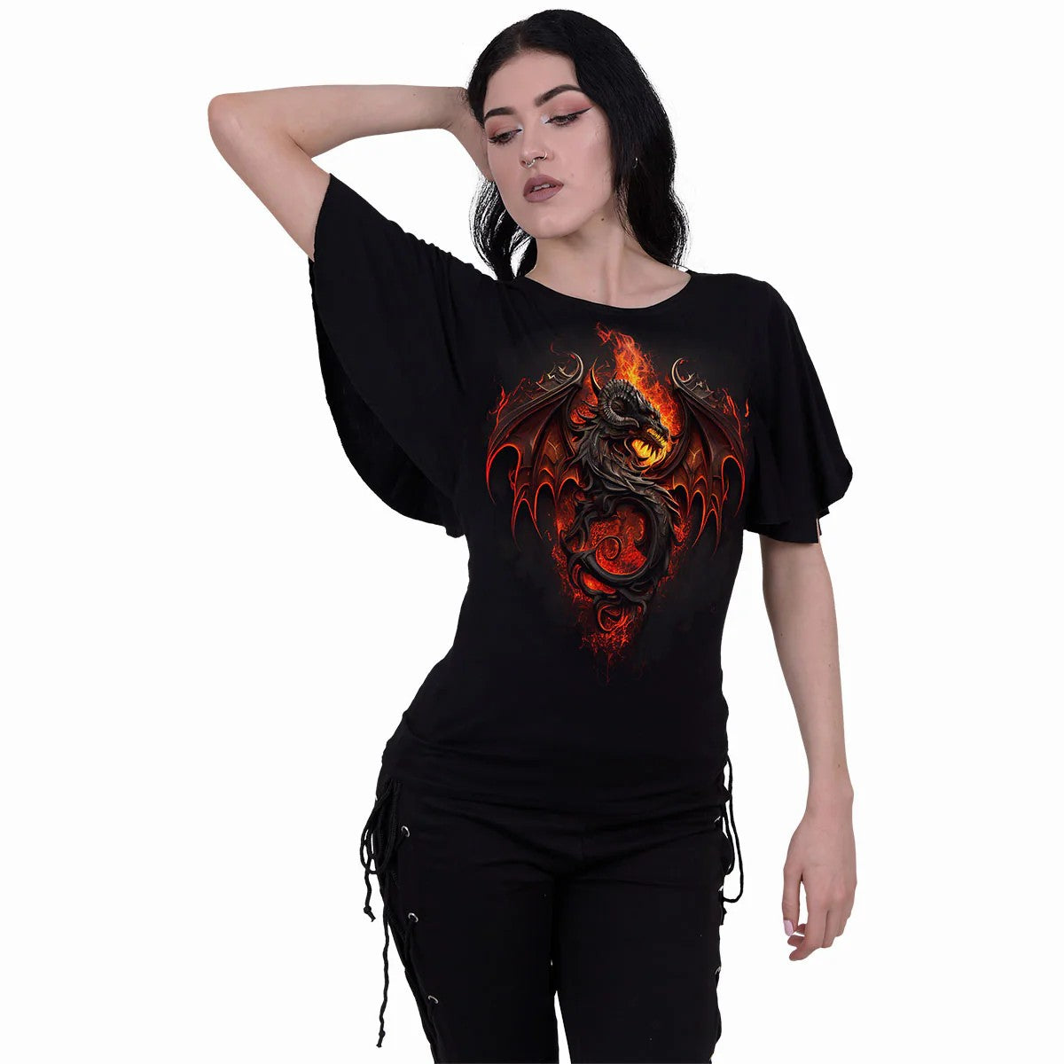 Black - Back - Spiral Direct Womens-Ladies Infernal Duel Short-Sleeved Top