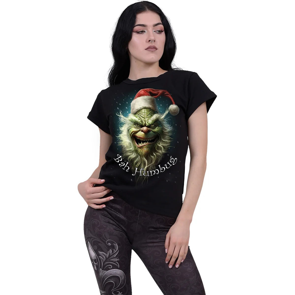 Black - Back - Spiral Direct Womens-Ladies Bah Humbug Short-Sleeved T-Shirt