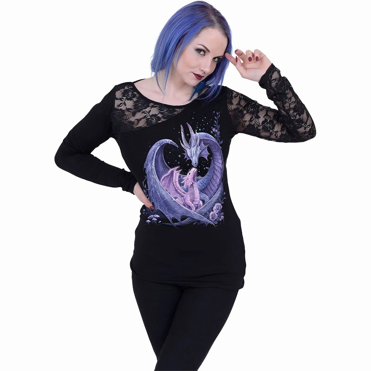 Black - Back - Spiral Direct Womens-Ladies Maternal Instincts One Shoulder Long-Sleeved Top