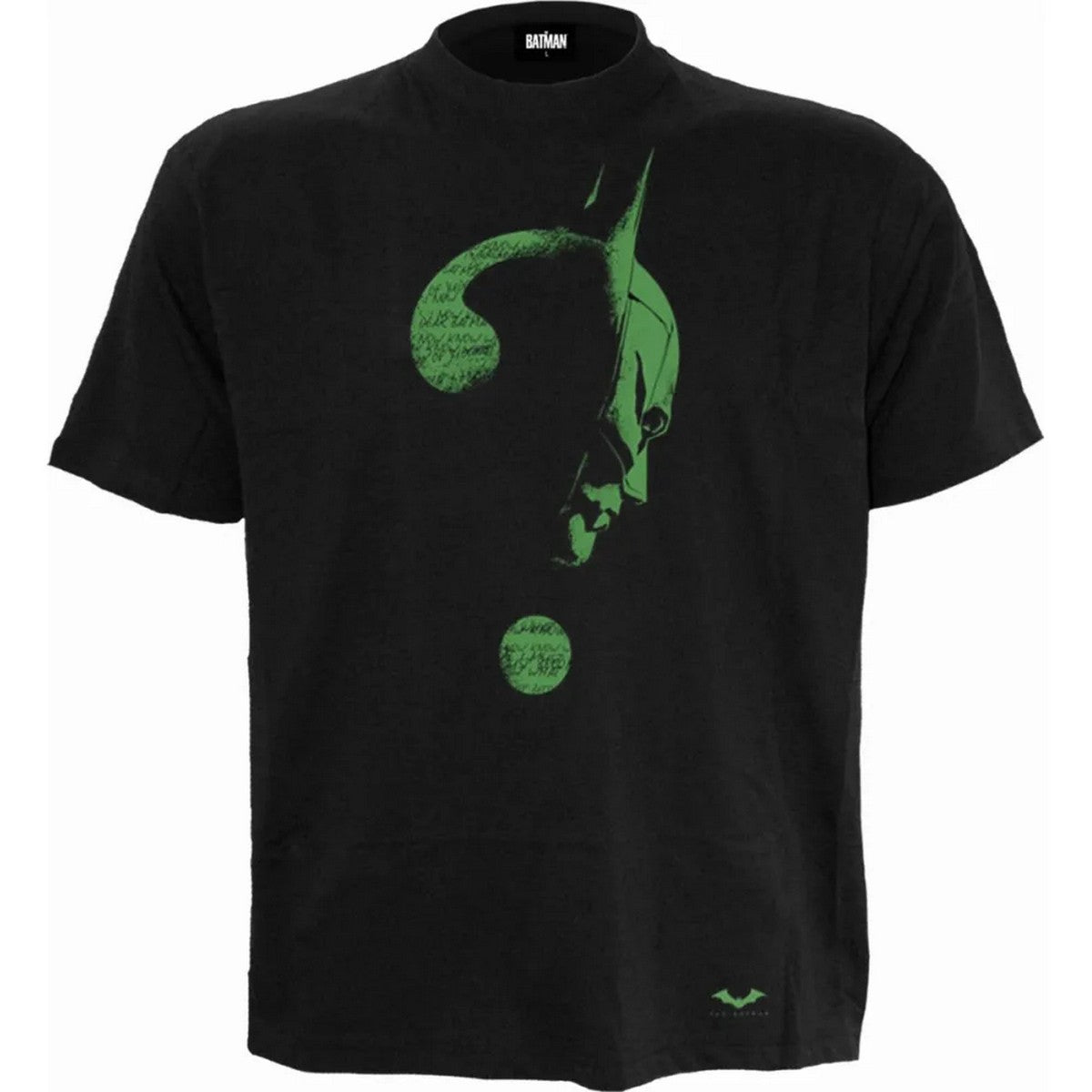 Black - Front - Spiral Direct Unisex Adult Riddler Batman Logo T-Shirt