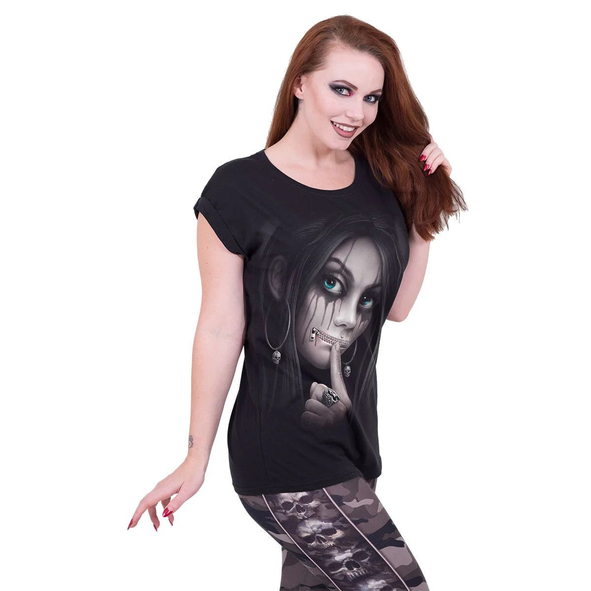 Black - Back - Spiral Direct Womens-Ladies Zip Loose Fit Turn Up Top