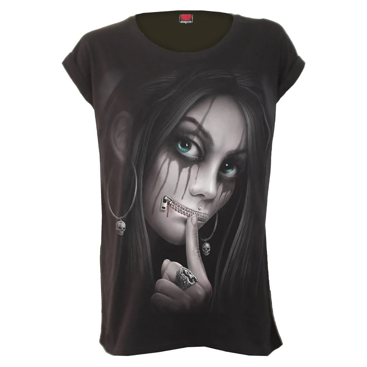 Black - Front - Spiral Direct Womens-Ladies Zip Loose Fit Turn Up Top