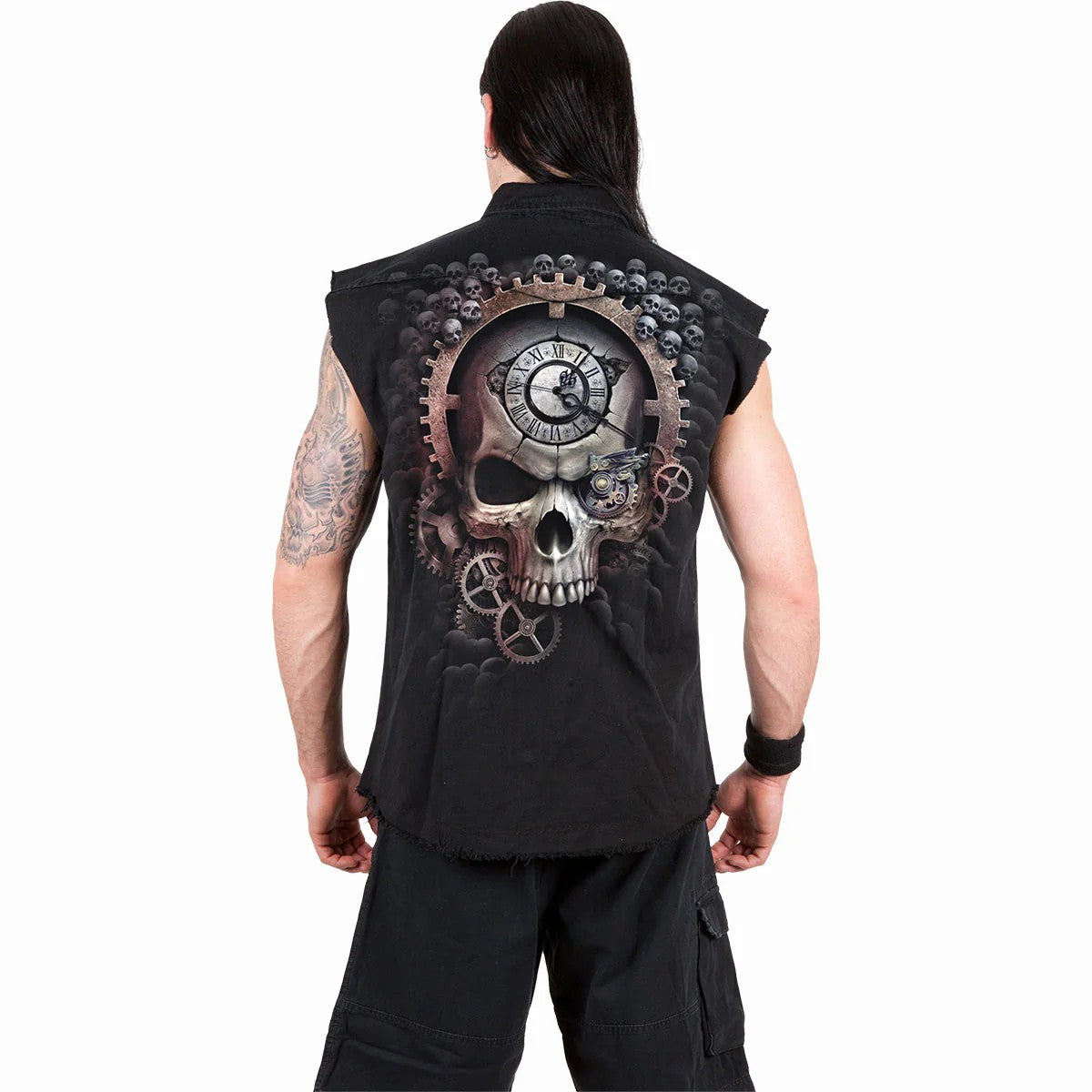 Black - Side - Spiral Direct Unisex Adult Reaper Time Stone Wash Sleeveless Shirt