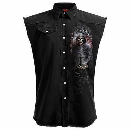 Black - Front - Spiral Direct Unisex Adult Reaper Time Stone Wash Sleeveless Shirt