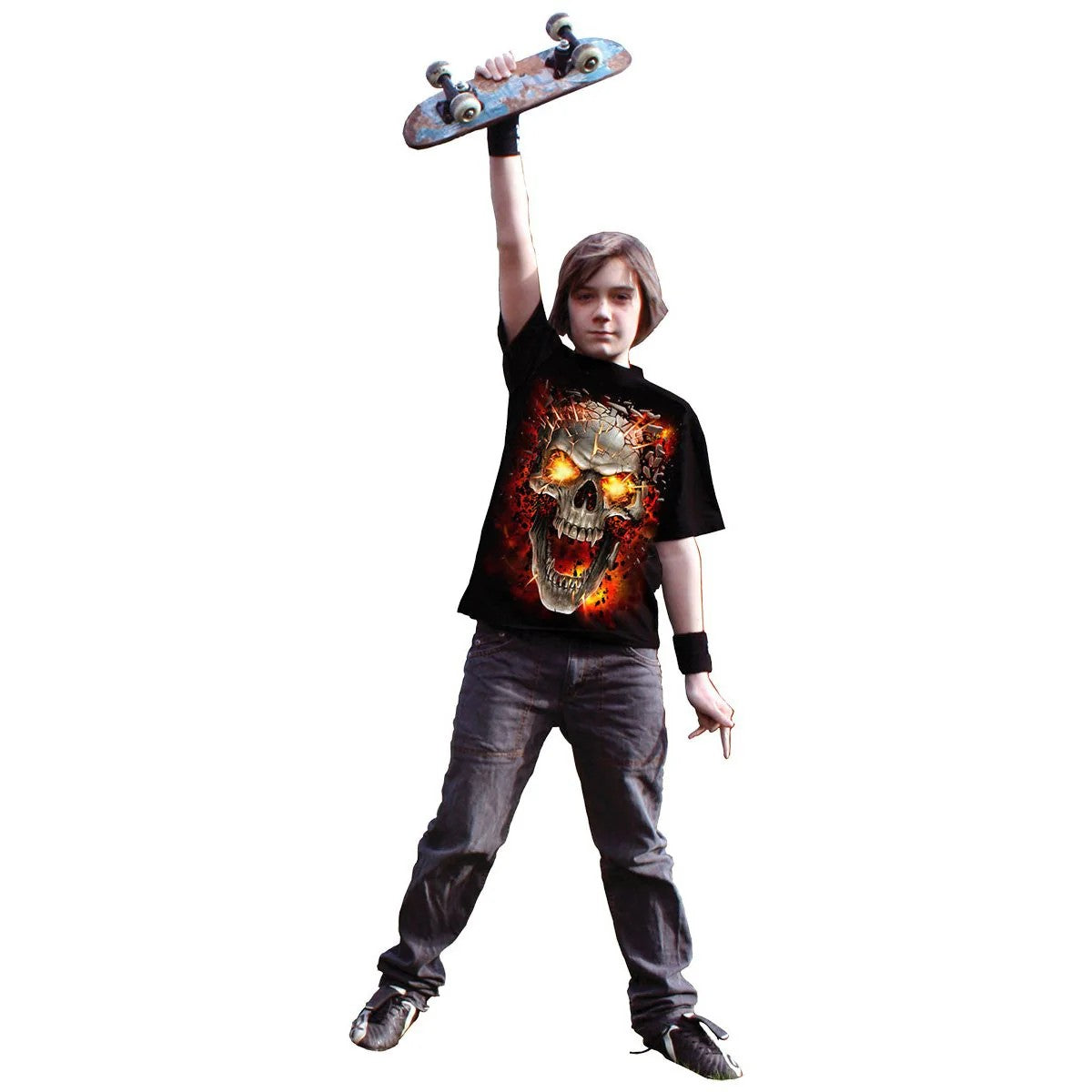 Black - Side - Spiral Direct Childrens-Kids Skull Blast Short-Sleeved T-Shirt