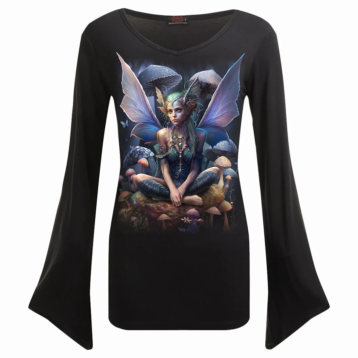 Black - Front - Spiral Direct Womens-Ladies Magical V Neck Goth Sleeve Top