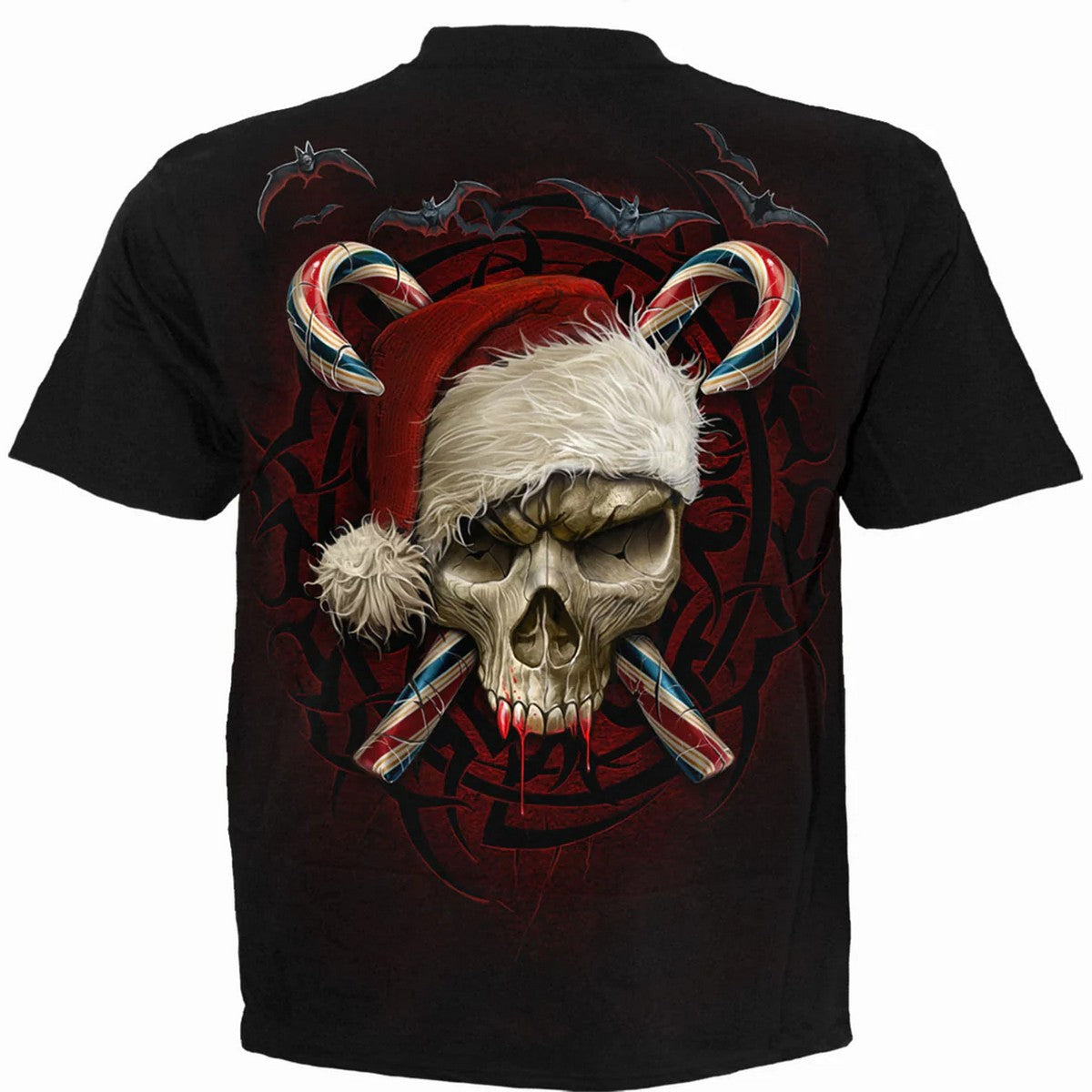 Black - Back - Spiral Direct Unisex Adult Candy Cane Santa T-Shirt