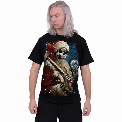 Black - Side - Spiral Direct Unisex Adult Candy Cane Santa T-Shirt