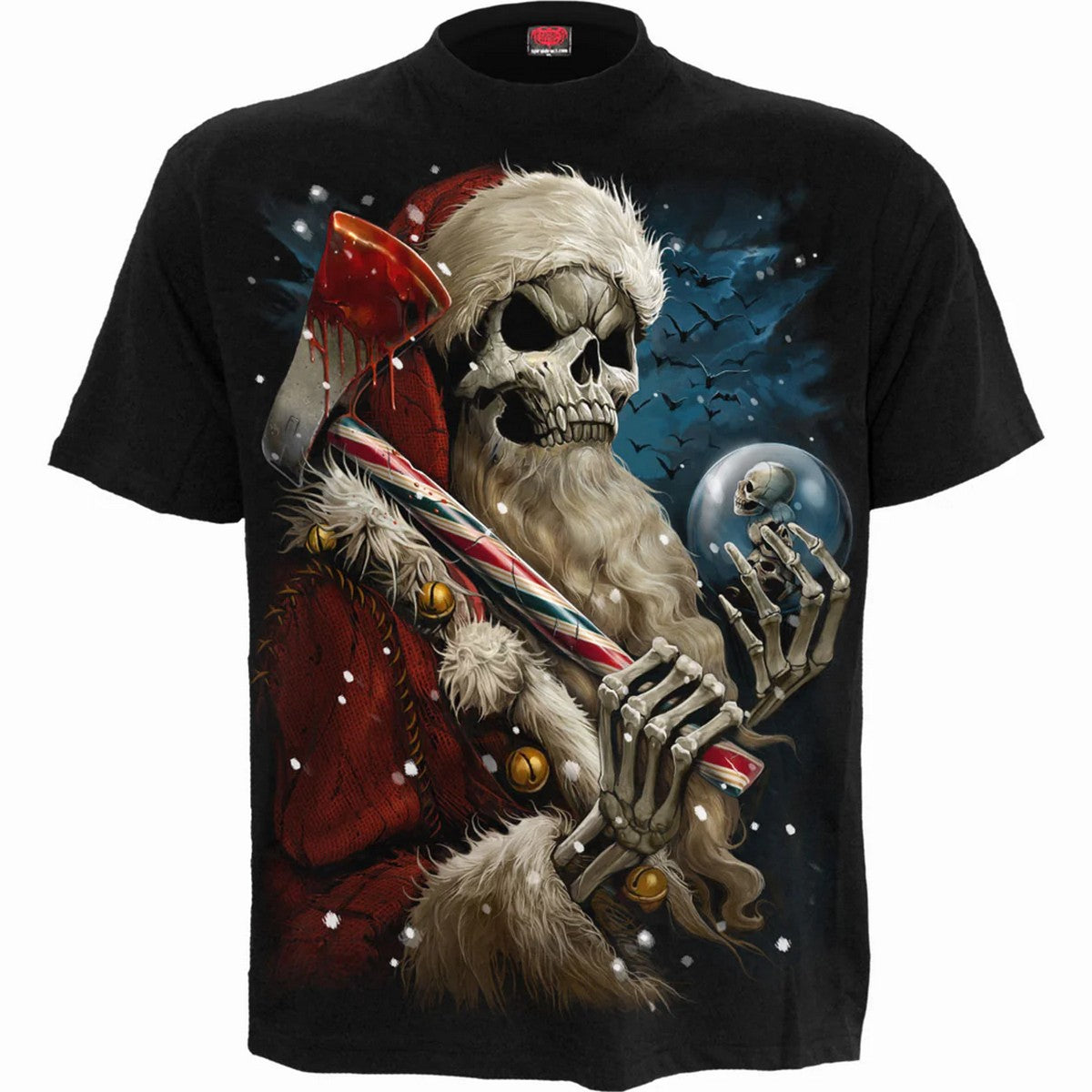 Black - Front - Spiral Direct Unisex Adult Candy Cane Santa T-Shirt