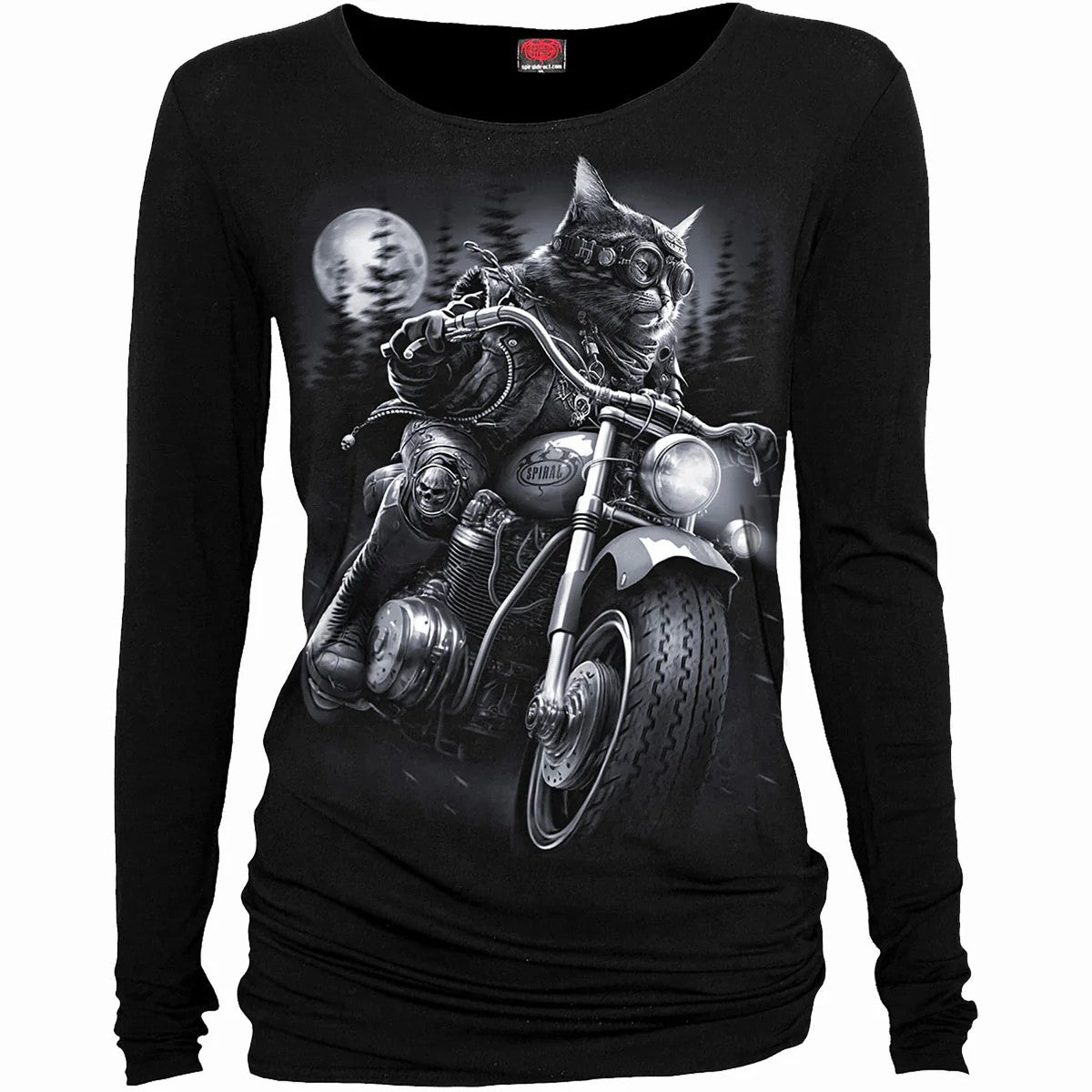 Black - Front - Spiral Direct Womens-Ladies Nine Lives Long-Sleeved Top