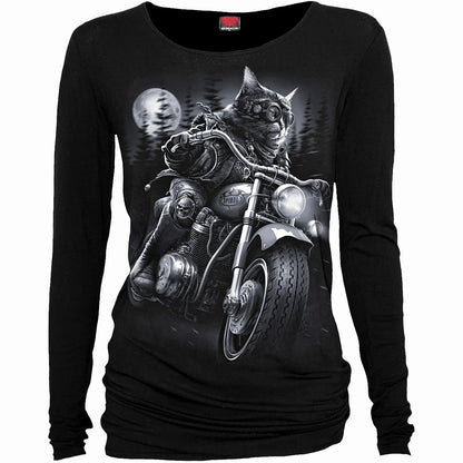 Black - Front - Spiral Direct Womens-Ladies Nine Lives Long-Sleeved Top