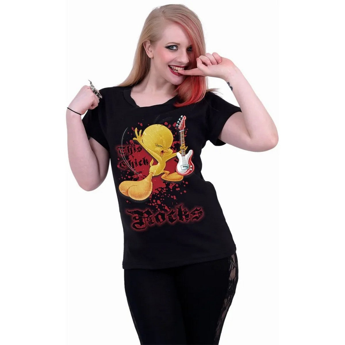 Black - Back - Spiral Direct Womens-Ladies Tweety Looney Tunes T-Shirt