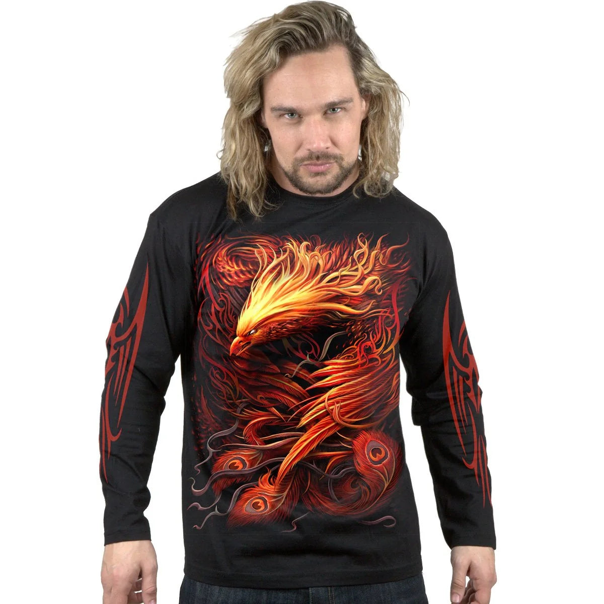Black - Side - Spiral Direct Unisex Adult Phoenix Arisen Long-Sleeved T-Shirt