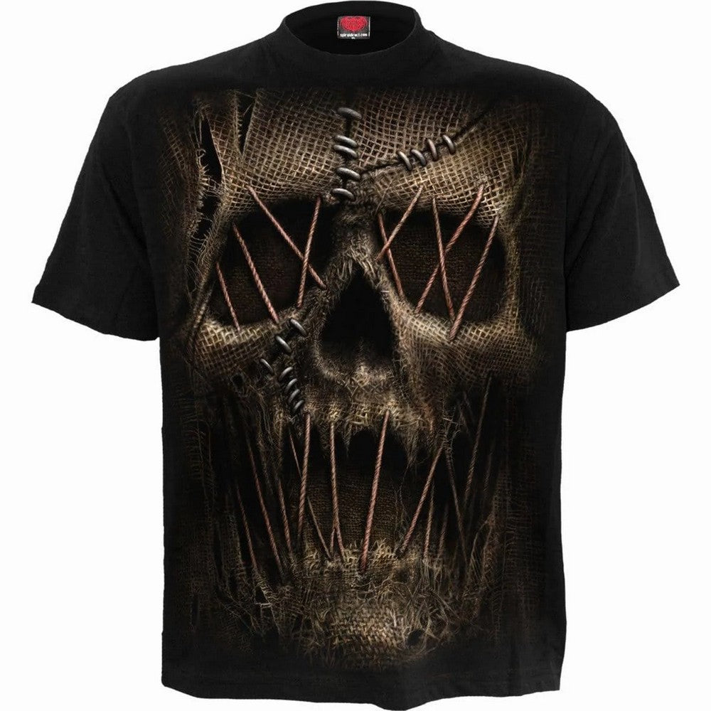Black - Front - Spiral Direct Unisex Adult Thread Scare T-Shirt