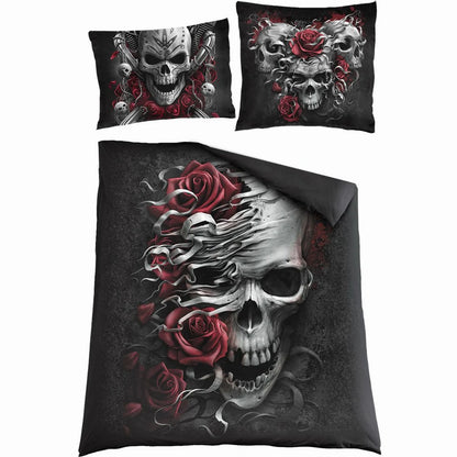 Black - Back - Spiral Direct Skull And Roses Duvet Cover Set