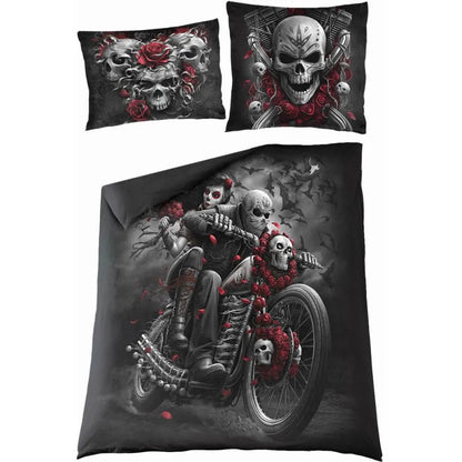 Black - Front - Spiral Direct Skull And Roses Duvet Cover Set