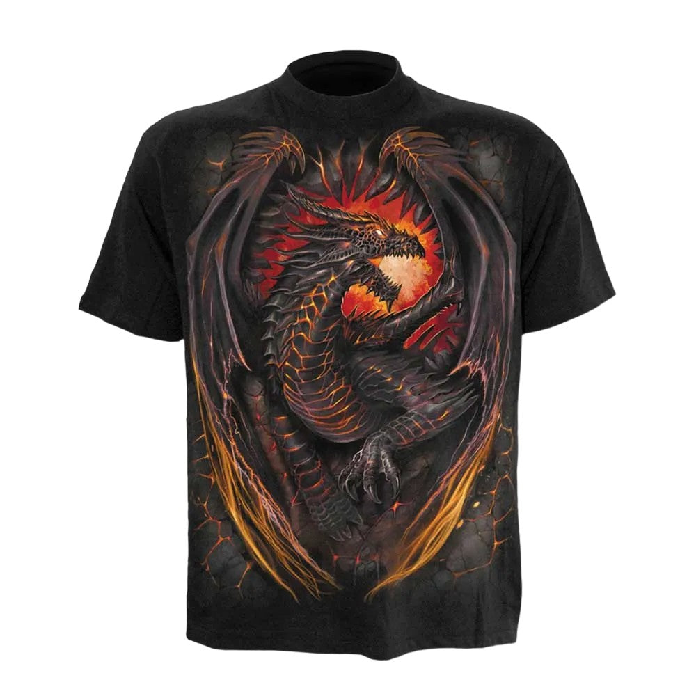 Black - Front - Spiral Direct Childrens-Kids Dragon Furnace Short-Sleeved T-Shirt