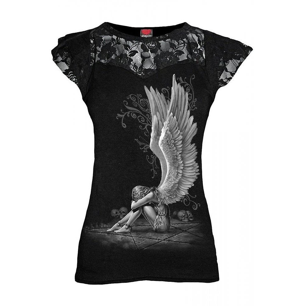 Black - Front - Spiral Direct Womens-Ladies Enslaved Angel Short-Sleeved T-Shirt