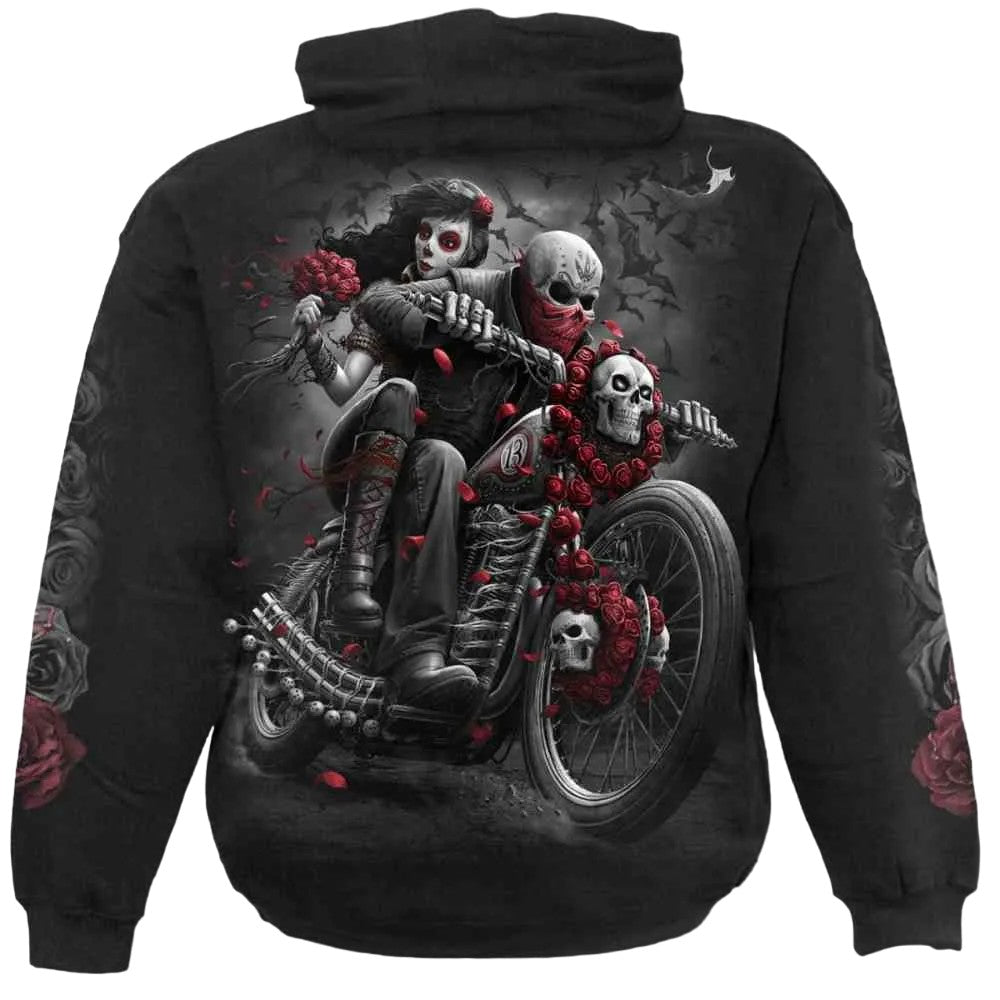 Black - Back - Spiral Direct Unisex Adult Dotd Bikers Hoodie