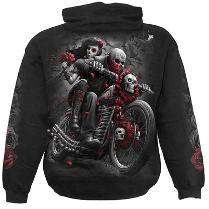 Black - Back - Spiral Direct Unisex Adult Dotd Bikers Hoodie