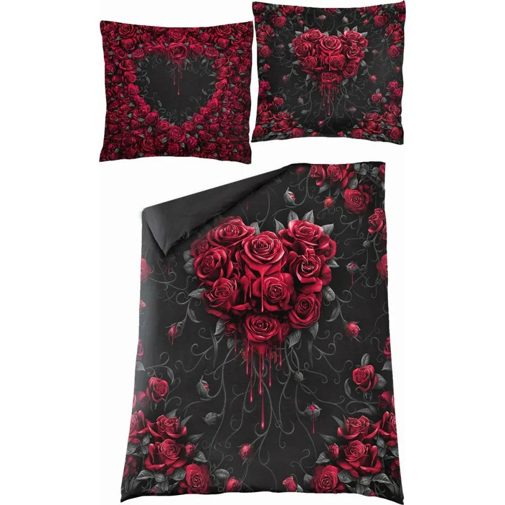 Black-Red - Back - Spiral Direct Bleeding Heart Duvet Cover Set