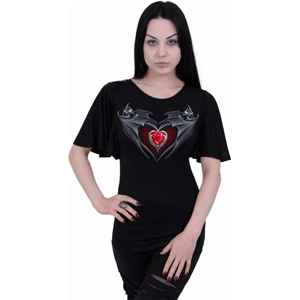 Black - Back - Spiral Direct Womens-Ladies Bat´s Heart Batwing Sleeve Top