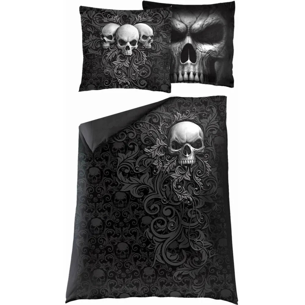 Black - Front - Spiral Direct Skull Scroll Duvet Cover Set