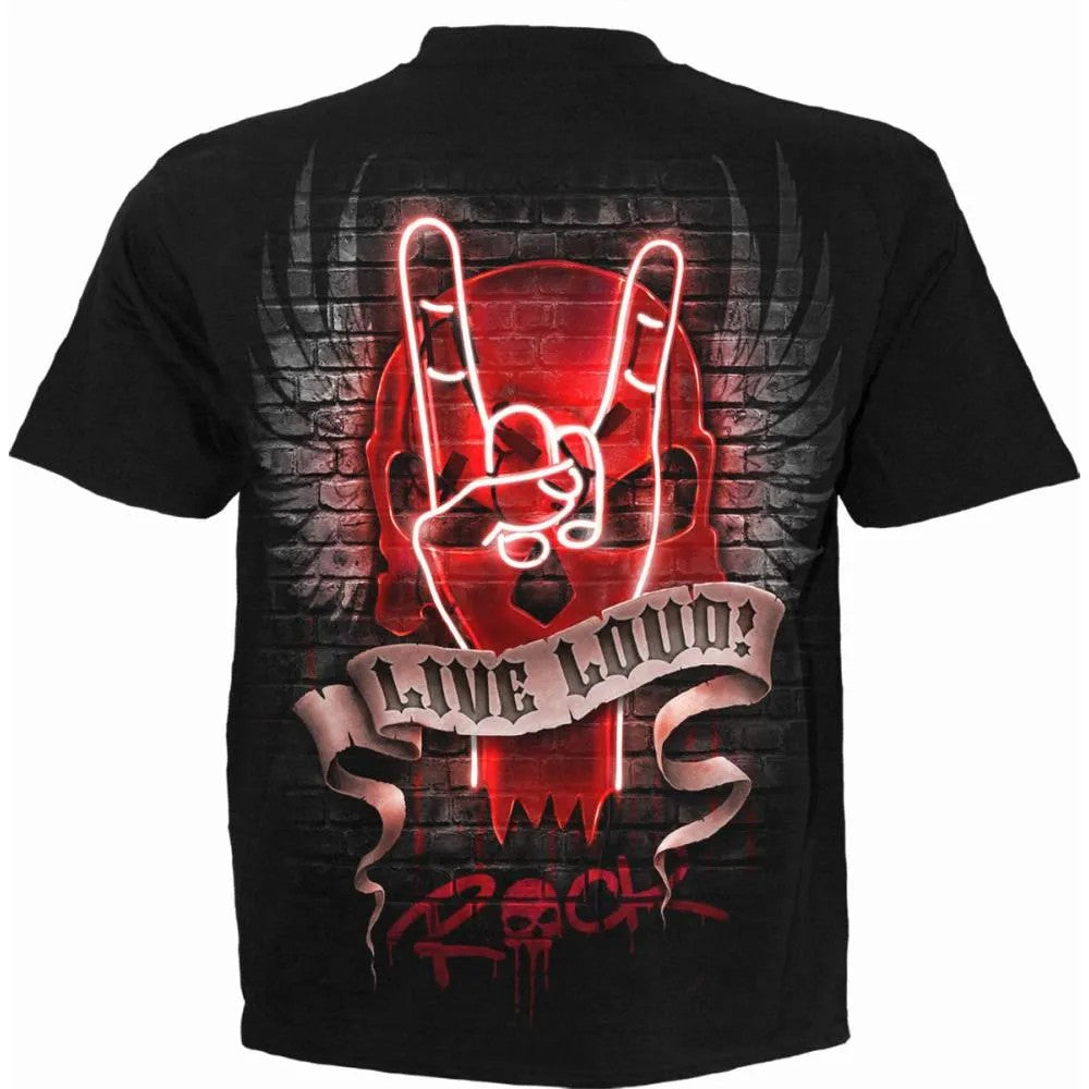 Black - Back - Spiral Direct Unisex Adult Live Loud T-Shirt