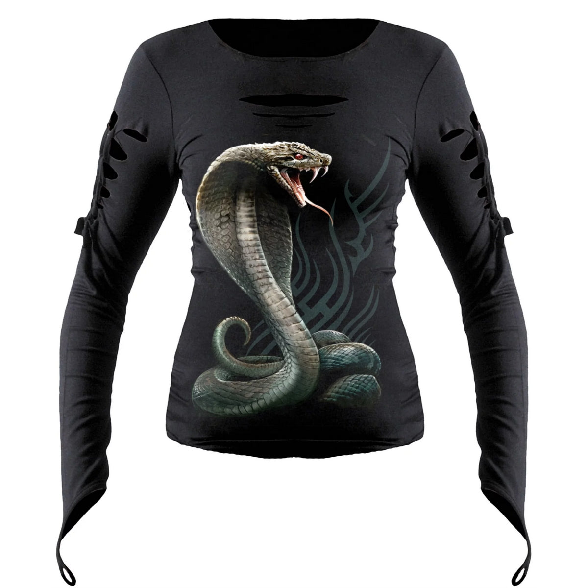 Black - Front - Spiral Direct Womens-Ladies Serpent Tattoo Long-Sleeved T-Shirt