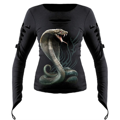Black - Front - Spiral Direct Womens-Ladies Serpent Tattoo Long-Sleeved T-Shirt