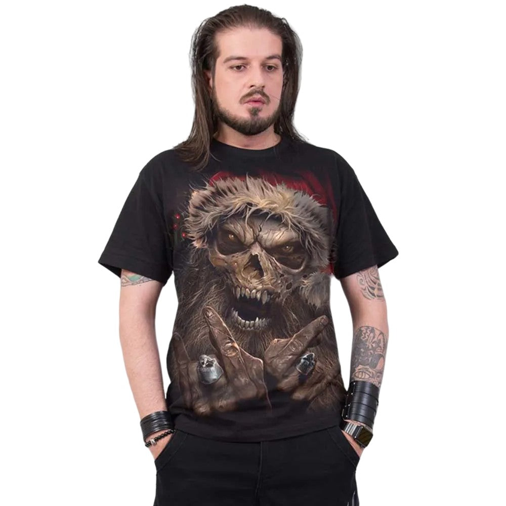 Black - Side - Spiral Direct Unisex Adult Rock Santa T-Shirt
