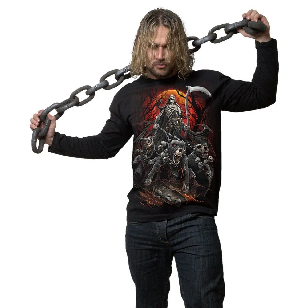 Black - Side - Spiral Direct Unisex Adult Harbingers Long-Sleeved T-Shirt