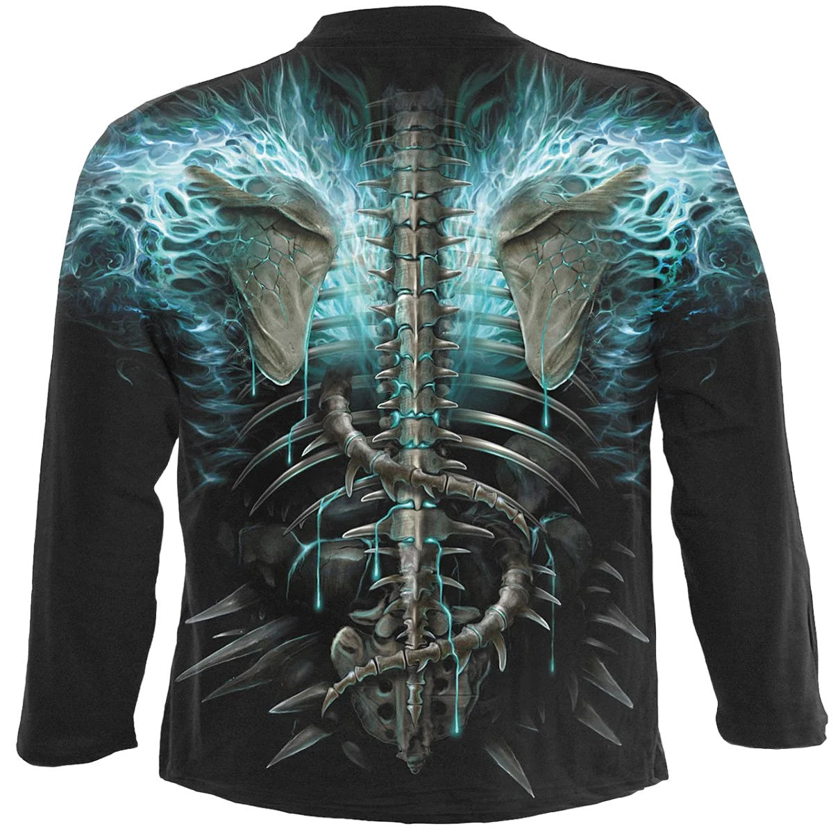 Black - Back - Spiral Direct Unisex Adult Flaming Spine Long-Sleeved T-Shirt