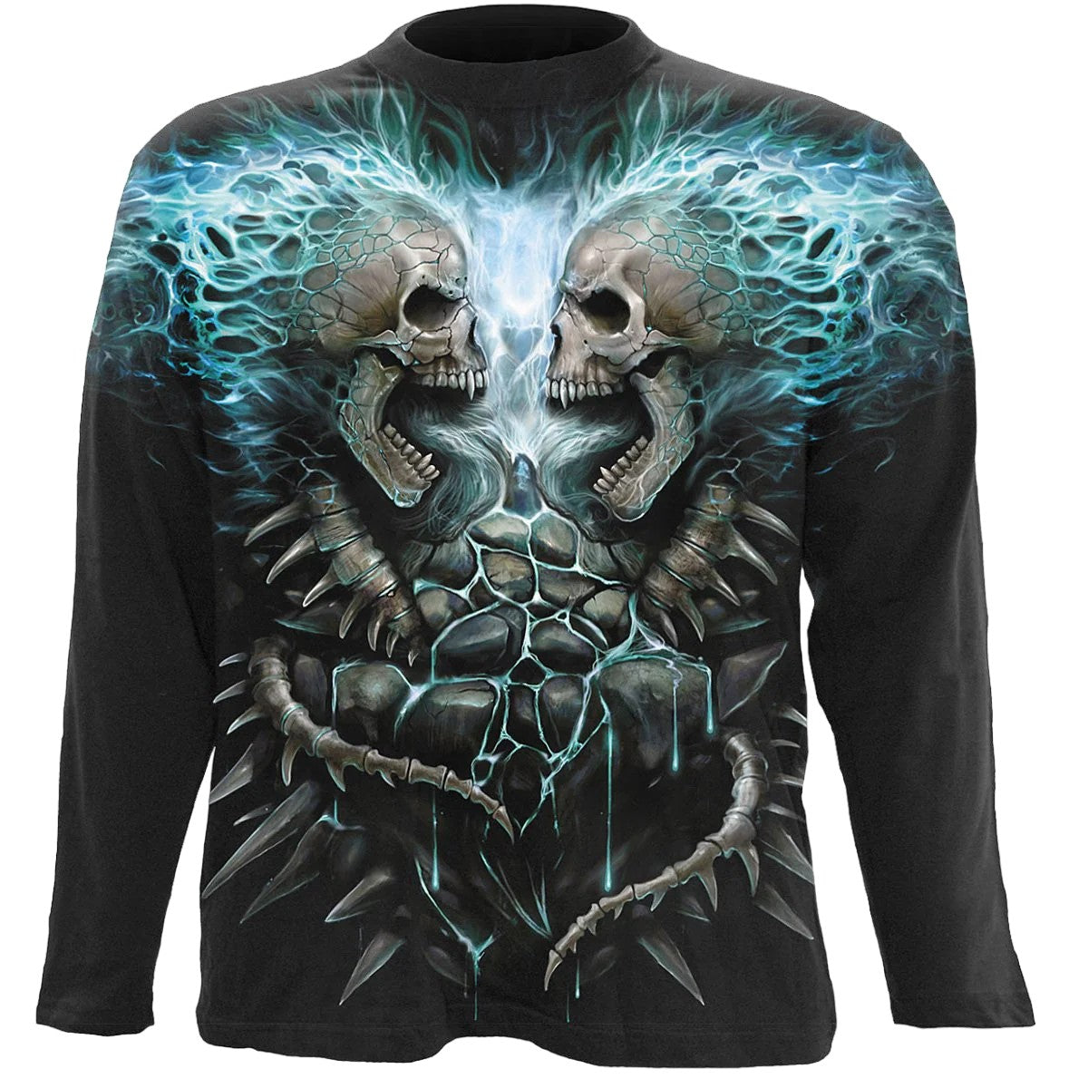 Black - Front - Spiral Direct Unisex Adult Flaming Spine Long-Sleeved T-Shirt