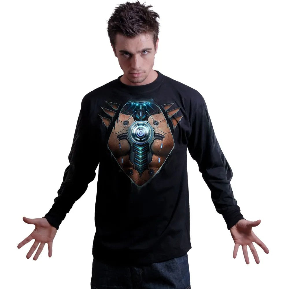 Black - Side - Spiral Direct Unisex Adult Cyber Skin Long-Sleeved T-Shirt