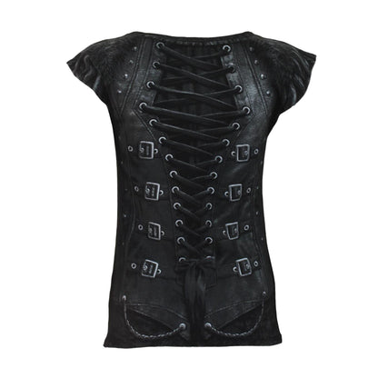 Black - Back - Spiral Direct Womens-Ladies Gothess Wrap Capped Sleeved T-Shirt