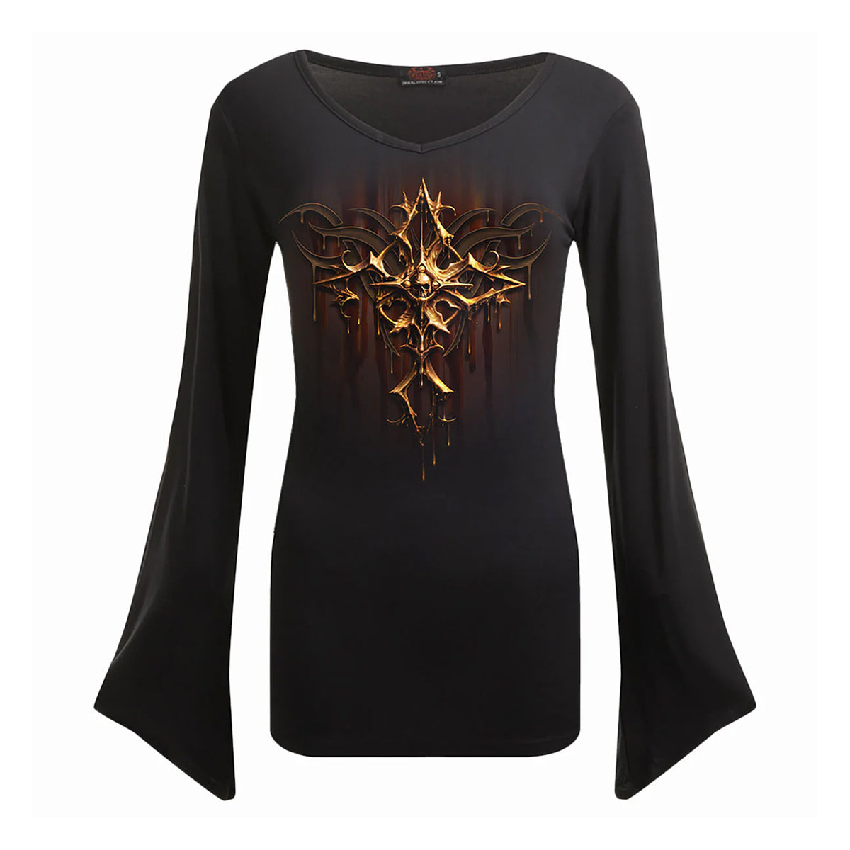 Black - Front - Spiral Direct Womens-Ladies Dripping Gold Long-Sleeved T-Shirt